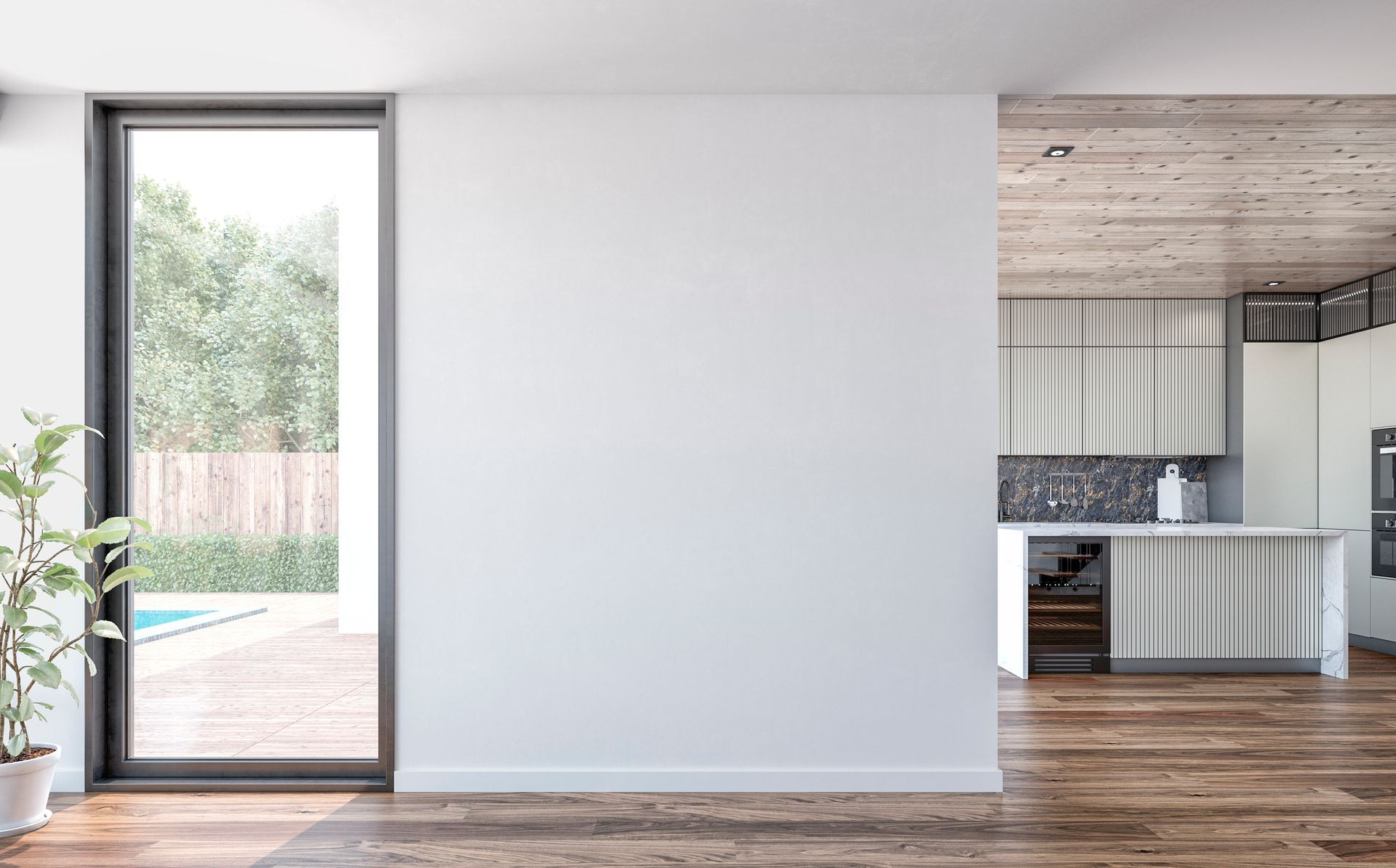 There is a large window in the middle of the room.