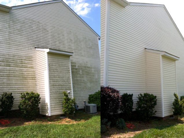 soft wash company in fayetteville ar shows before and after results of soft washing house vinyl siding