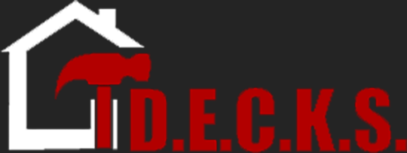 Logo with white house outline and red hammer over the letters "I.D.E.C.K.S."