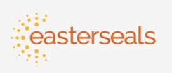 The logo for easterseals is orange and white with dots.