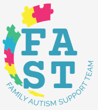 A logo for a family autism support team with puzzle pieces in a circle.