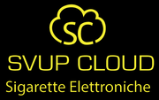 Logo giallo su sfondo nero: "SC" a forma di nuvola, "SVUP CLOUD", "Sigarette Elettroniche".