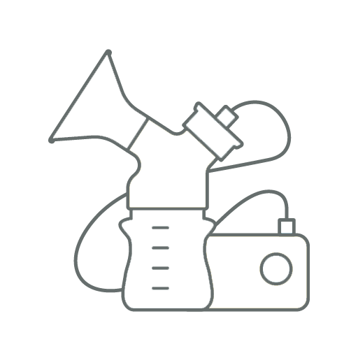 Brustpumpengerät mit Brusthaube, Flasche und Pumpeneinheit.