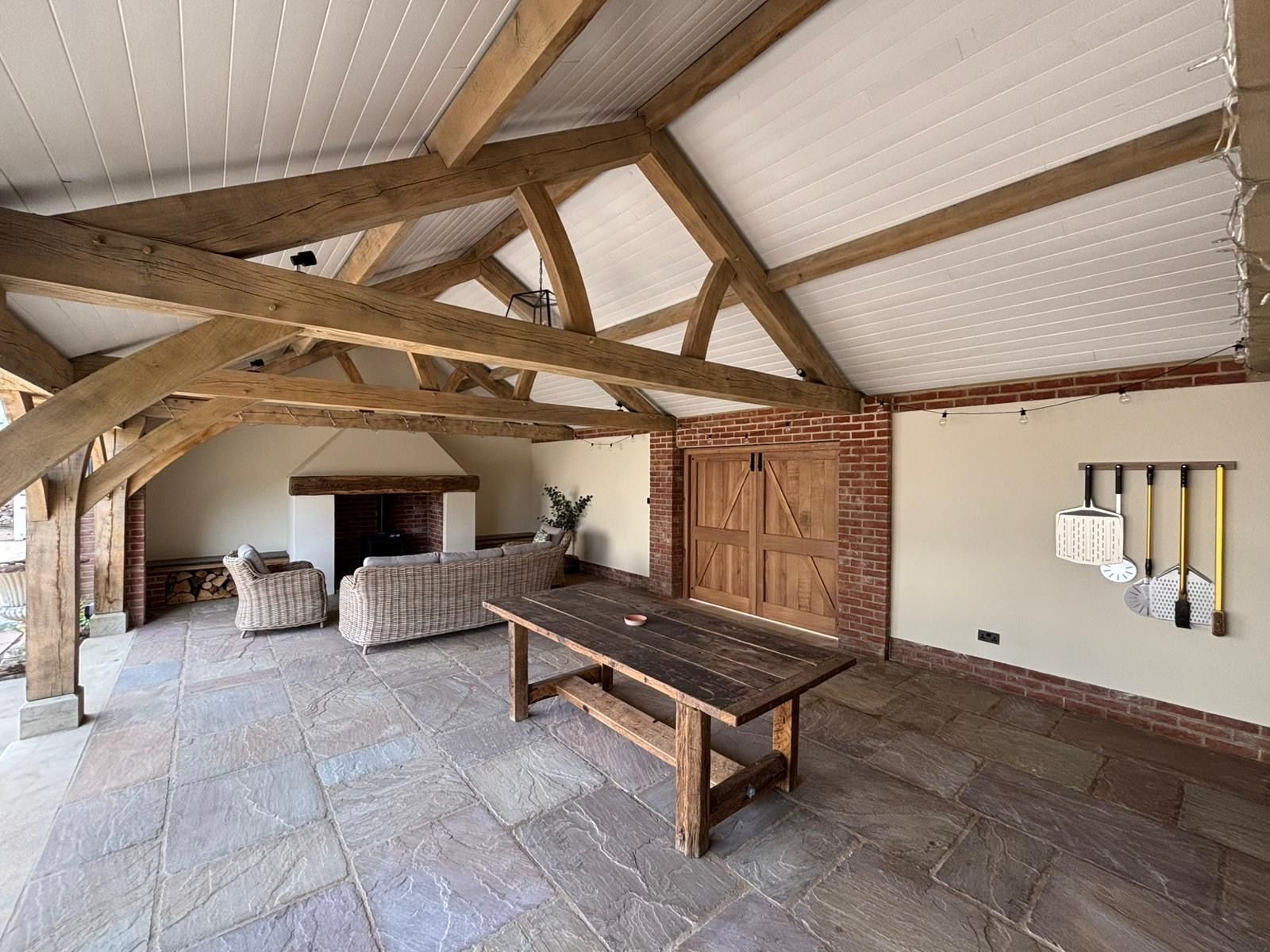 There is a table in the middle of the room.