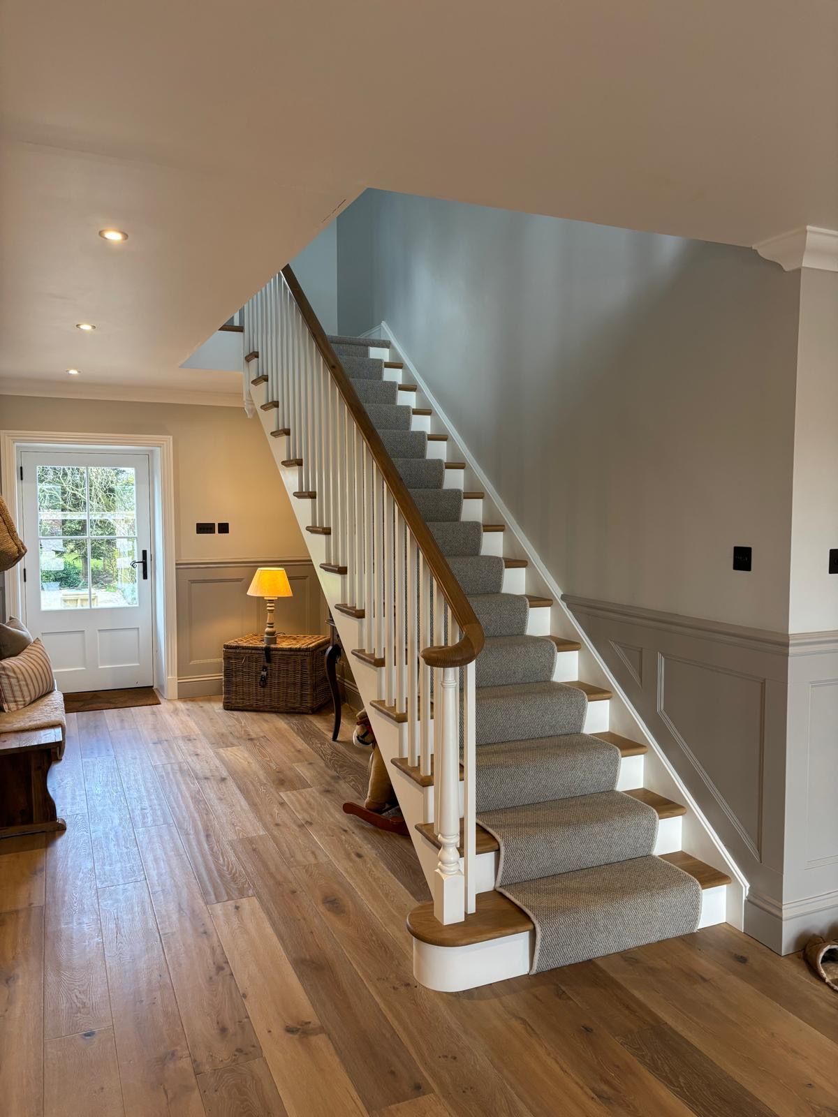 There is a staircase in the middle of the room.