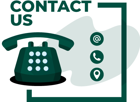 A green telephone with the words `` contact us '' written on it.
