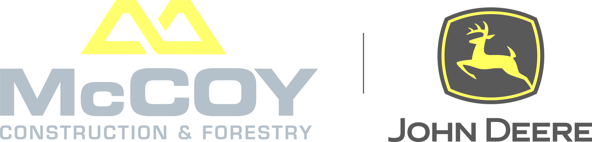 A mccoy construction and forestry logo next to a john deere logo