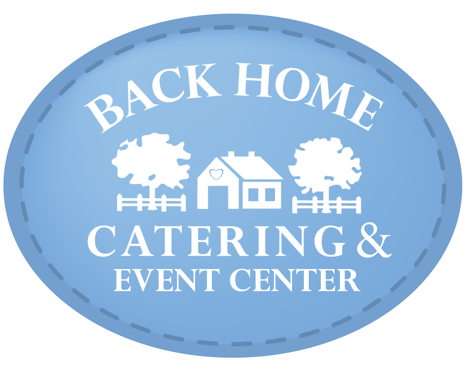 A logo for back home catering and event center