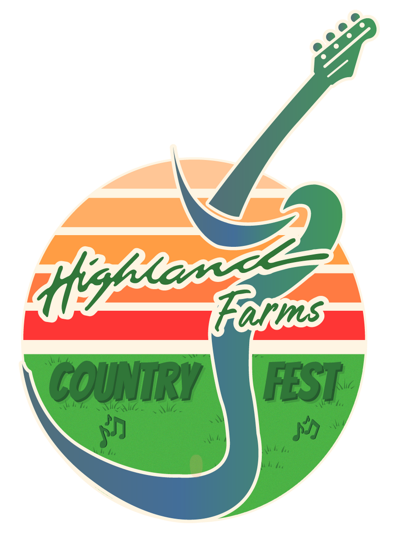 A logo for the highland farms country fest