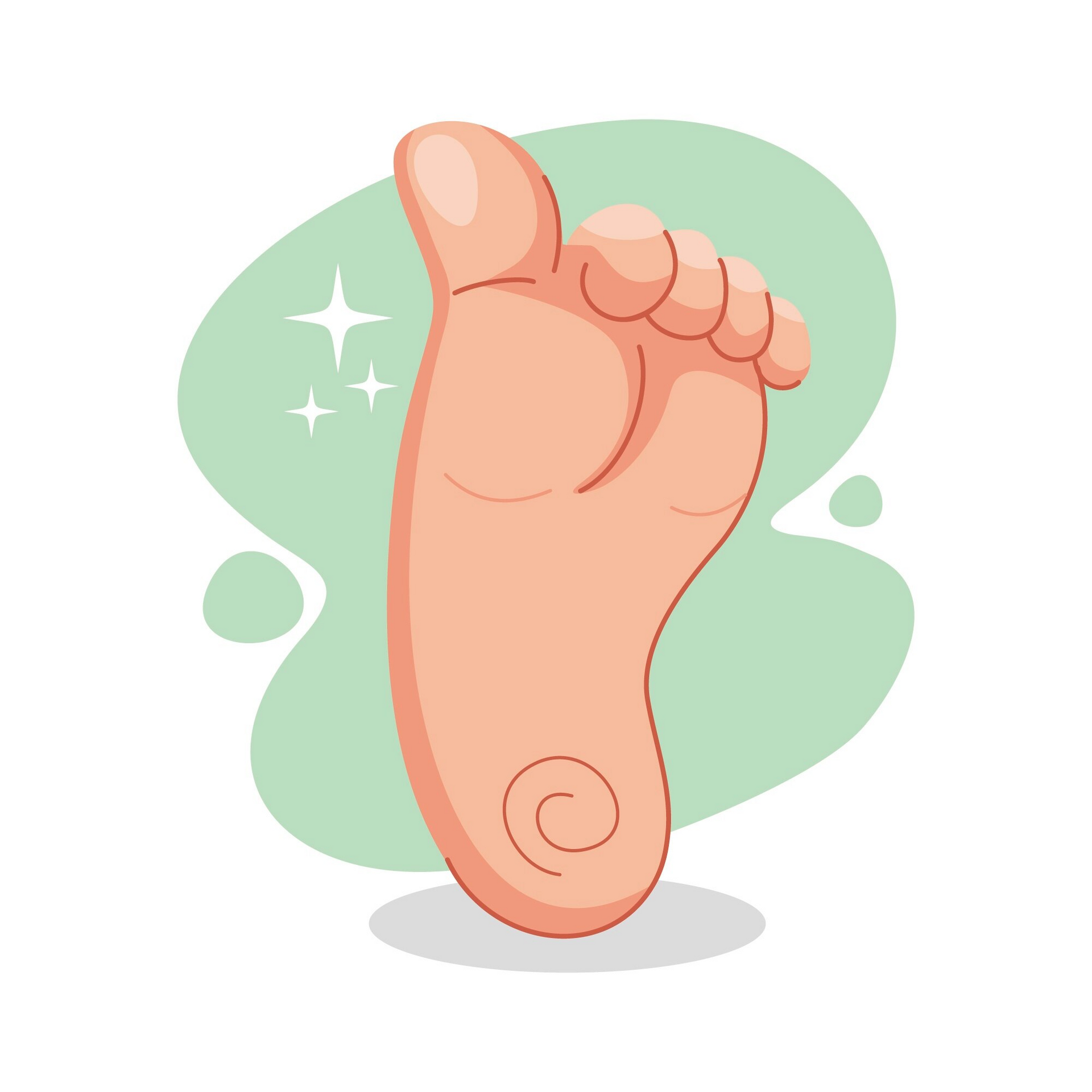 A cartoon illustration of a foot with a swirl on it.