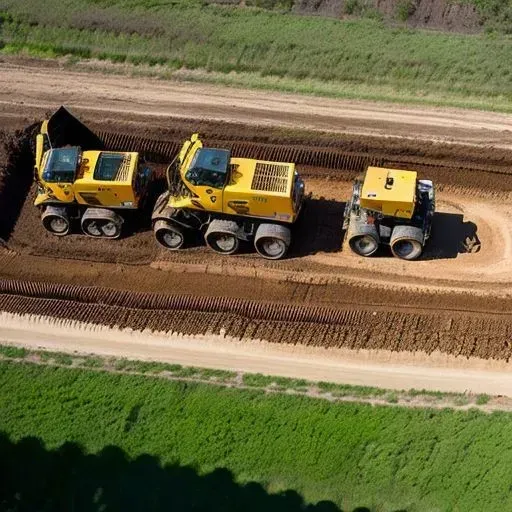Three yellow dump trucks are driving down a dirt road.
