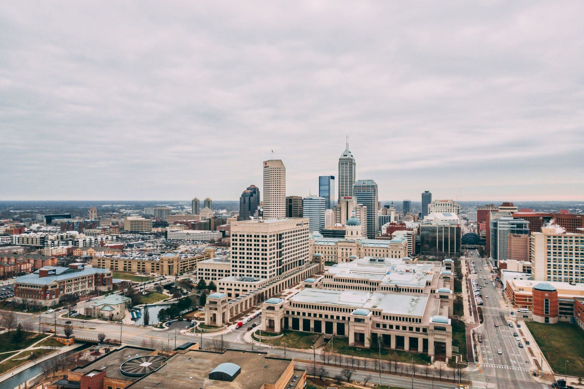 an aerial view of the city of indianapolis