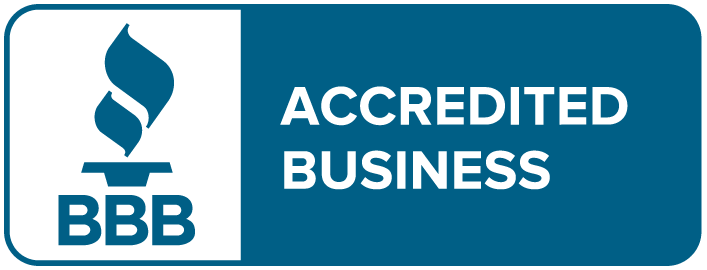 A blue sign that says accredited business on it