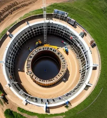 An aerial view of a large circular building