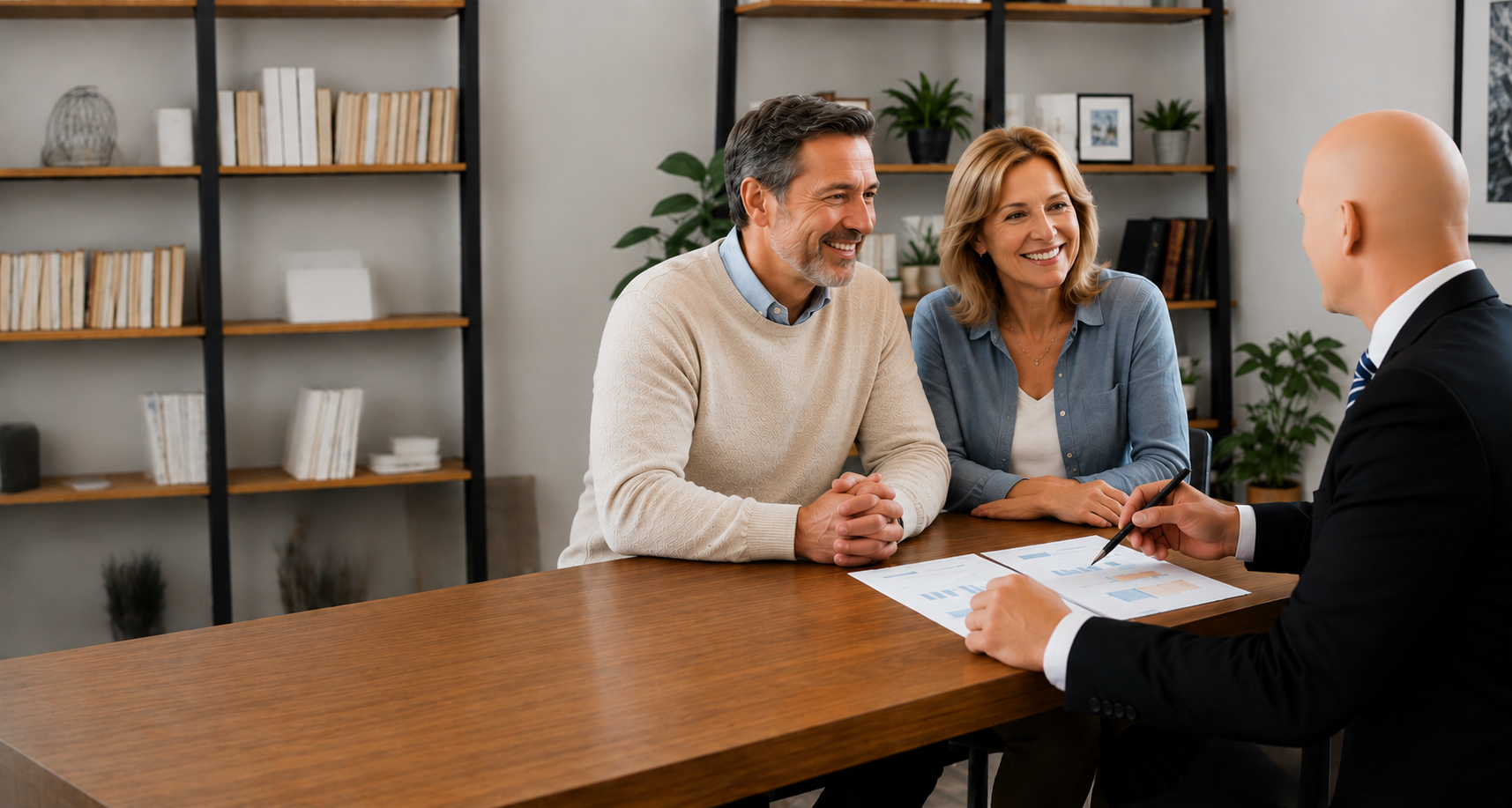 Two Clients Speaking With a Financial Advisor at a Table in a Modern Office — Midcoast Financial Planning Group in Tuncurry, NSW