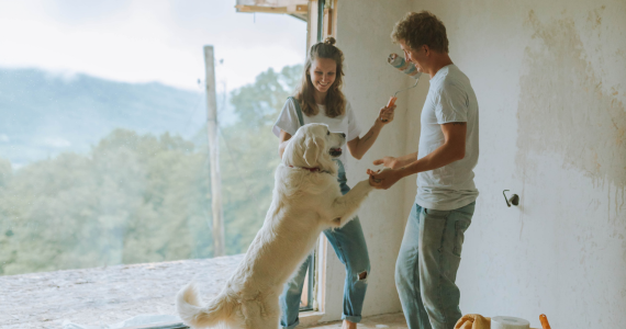 Couple Playing With A Golden Retriever — Midcoast Financial Planning Group in Tuncurry, NSW