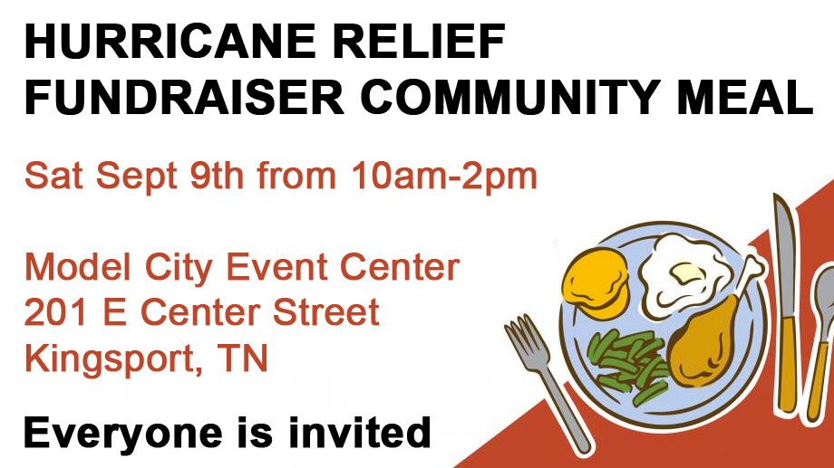 An advertisement for a hurricane relief fundraiser community meal