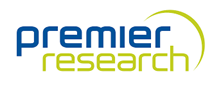 A blue and green logo for premier research | Intrepid Research