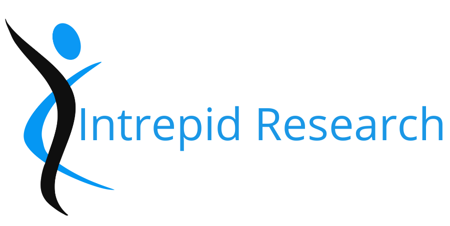 A blue and black logo for intrepid research  | Intrepid Research