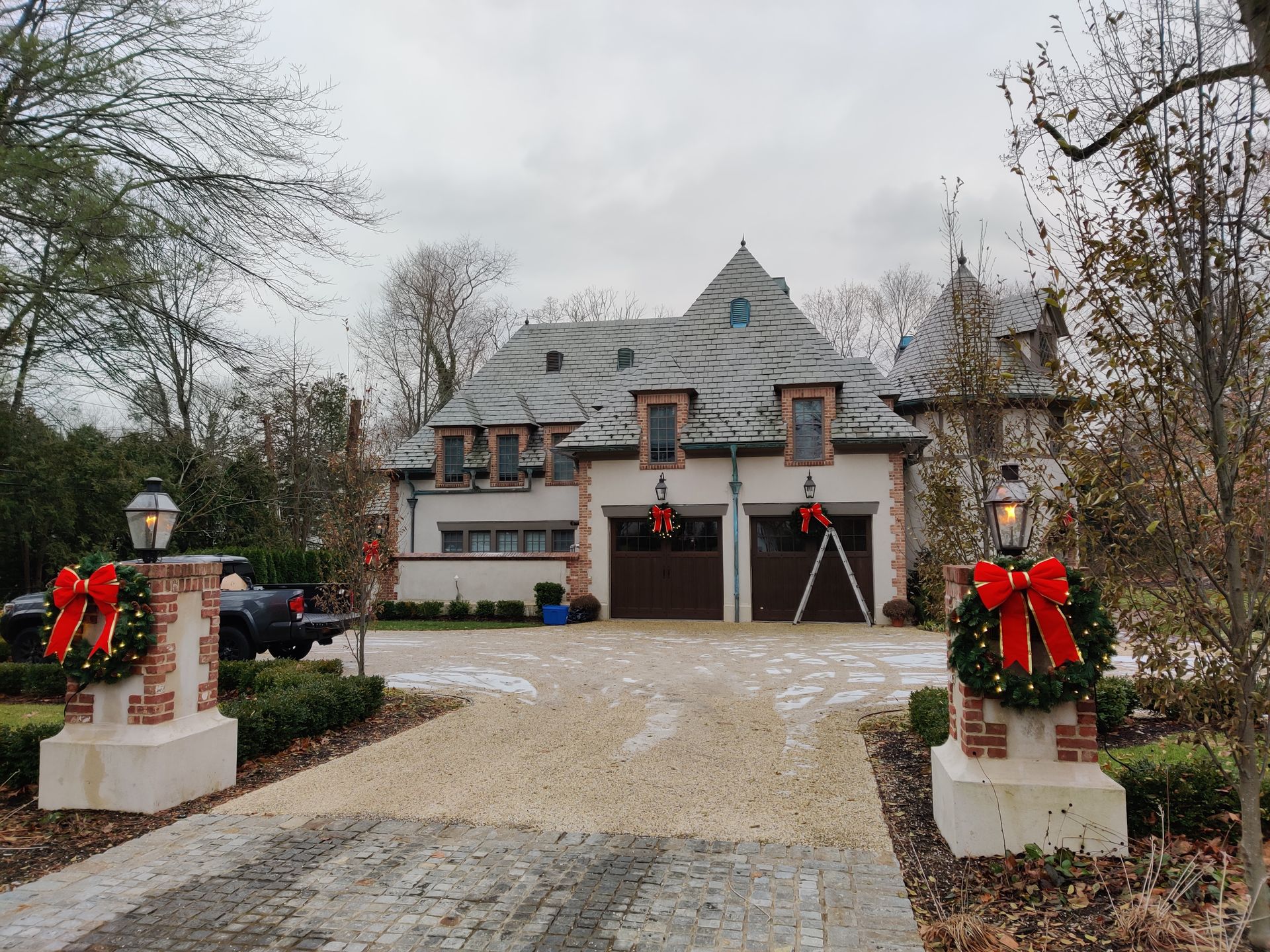 House decorated with colorful holiday lights
