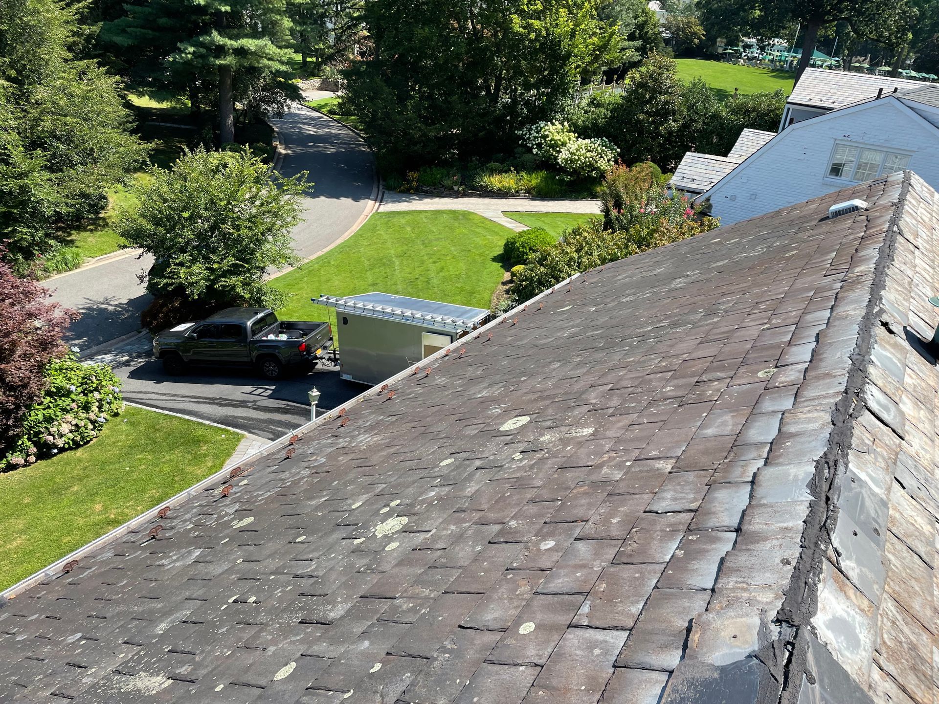 A roof before soft washing