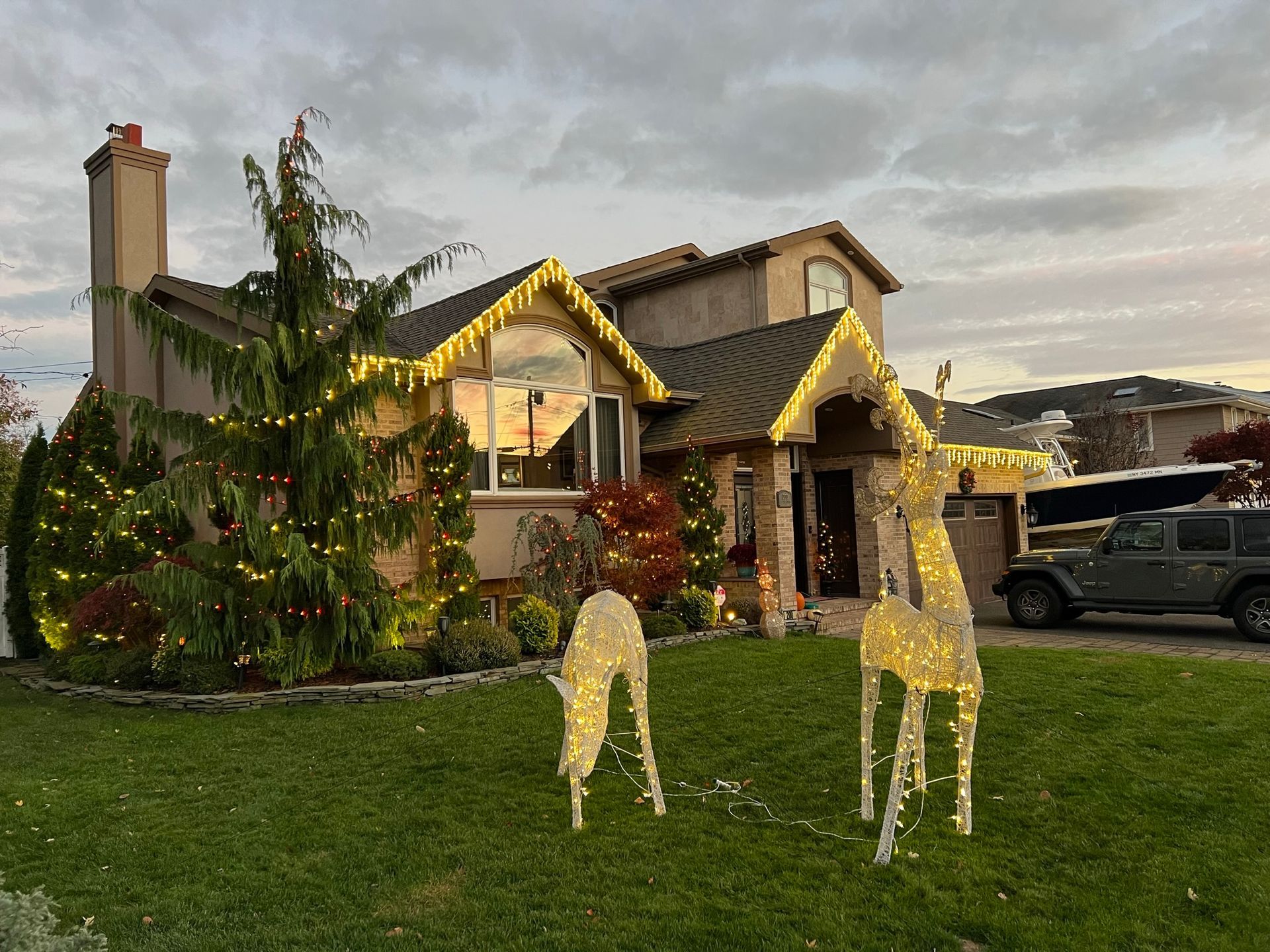 House with professional holiday light installation