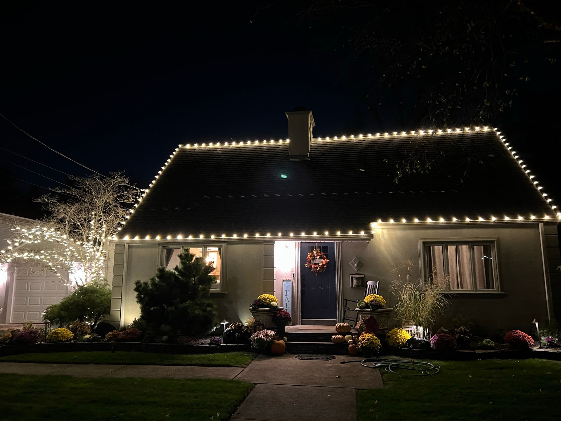 Home with white holiday lights