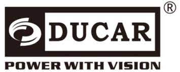 Logo de « DUCAR » avec un design stylisé et le texte « POWER WITH VISION ». Symbole de marque déposée en haut à droite.