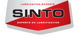 Logo de SINTO, « Experts en lubrification ». Le logo comporte « SINTO » en lettres noires et grasses sur un fond rouge.