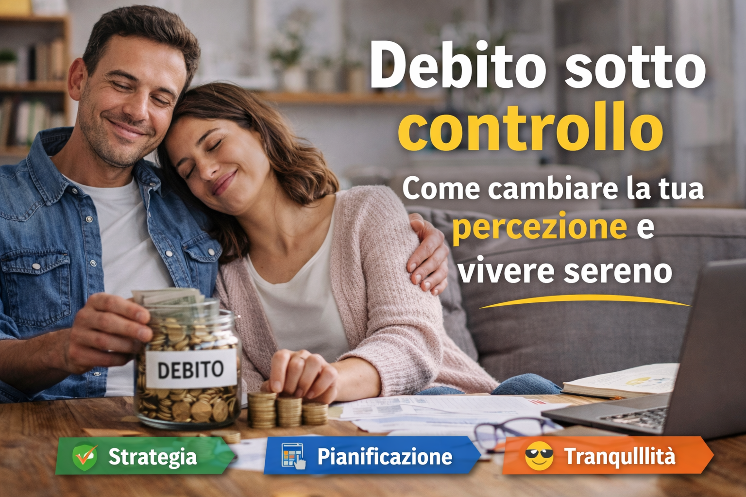 Coppia serena organizza il bilancio familiare per avere il debito sotto controllo e ridurre lo stres