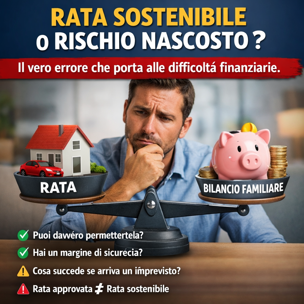 Uomo valuta sostenibilità della rata tra prestito e bilancio familiare.