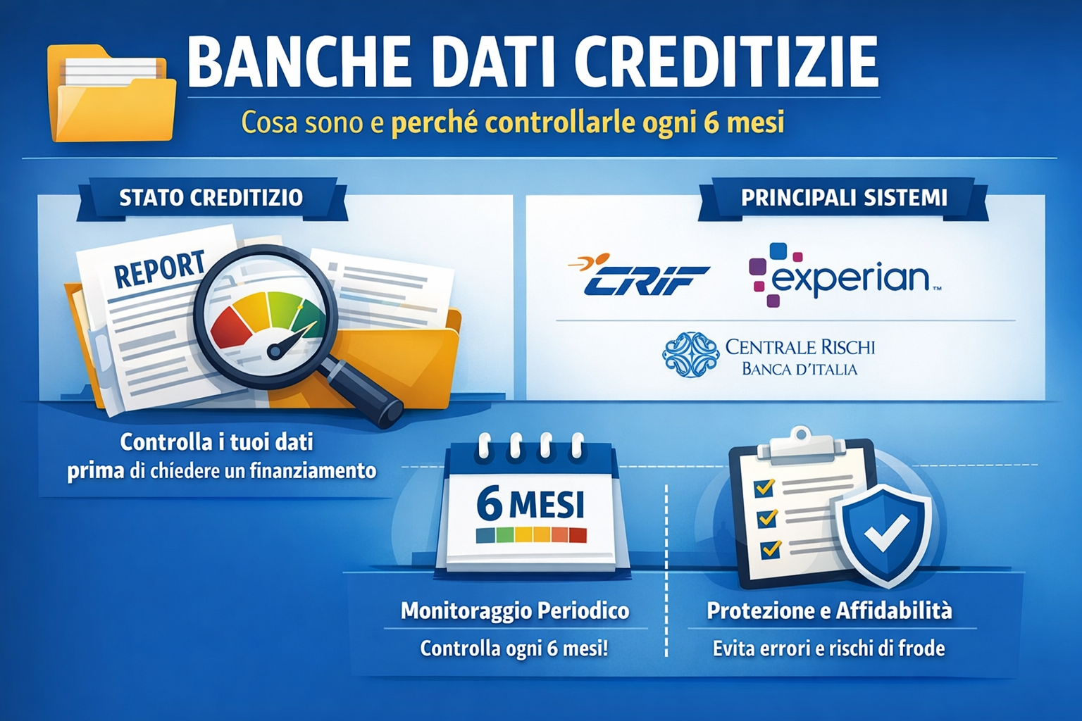 Controllo delle banche dati creditizie con visura CRIF, Experian e monitoraggio dei dati ogni 6 me