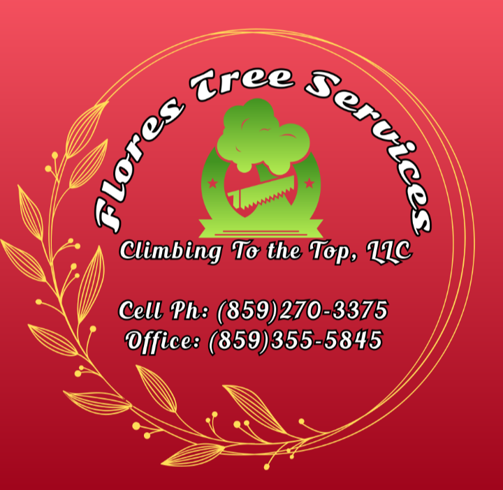 A logo for flores tree services climbing to the top llc