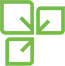Three green squares with arrows pointing in opposite directions on a white background.