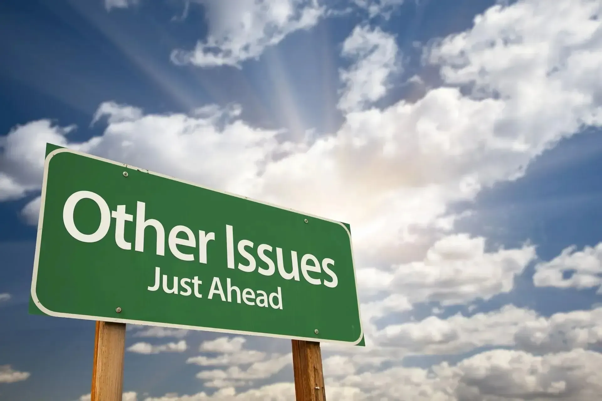 A green sign that says other issues just ahead