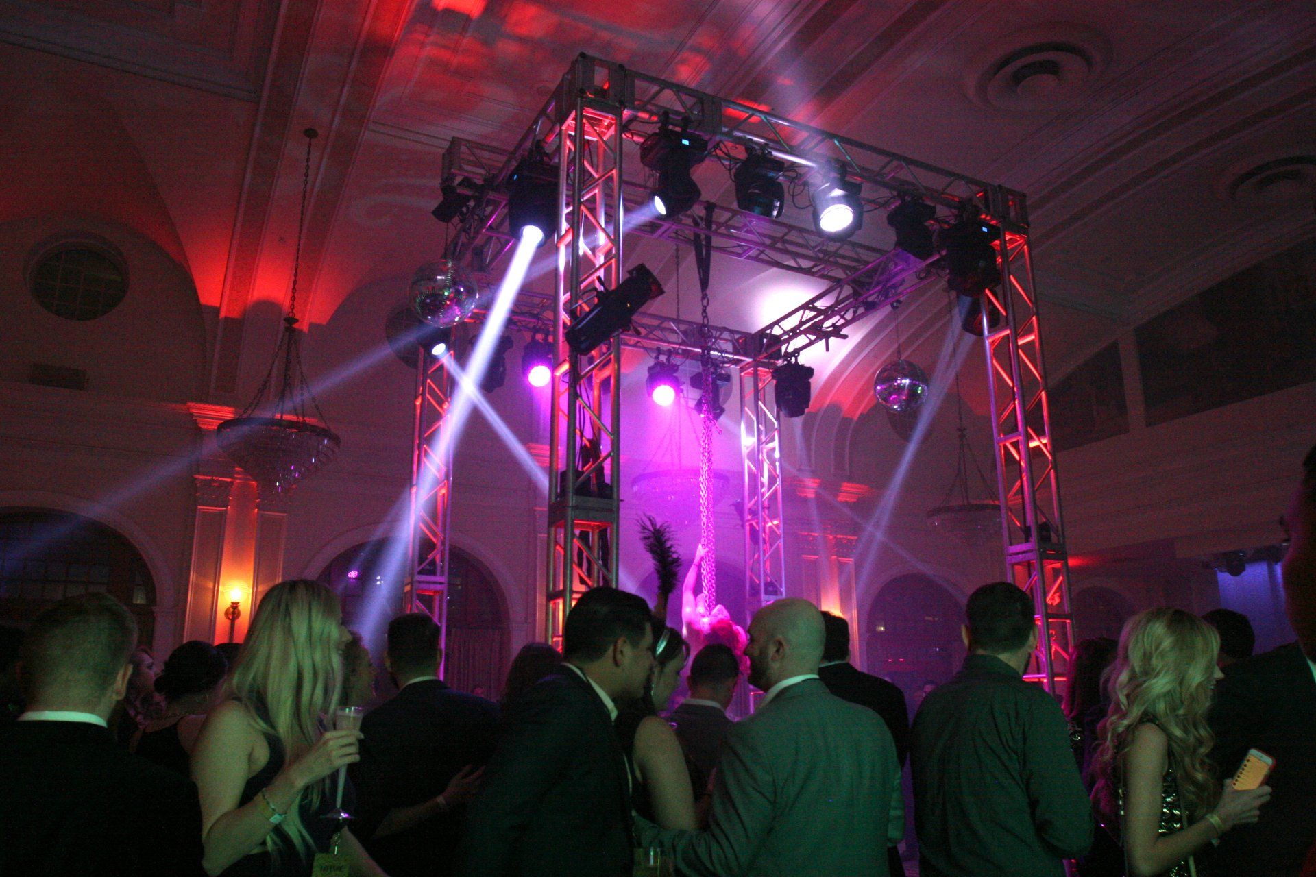 People at the party in front of the stage