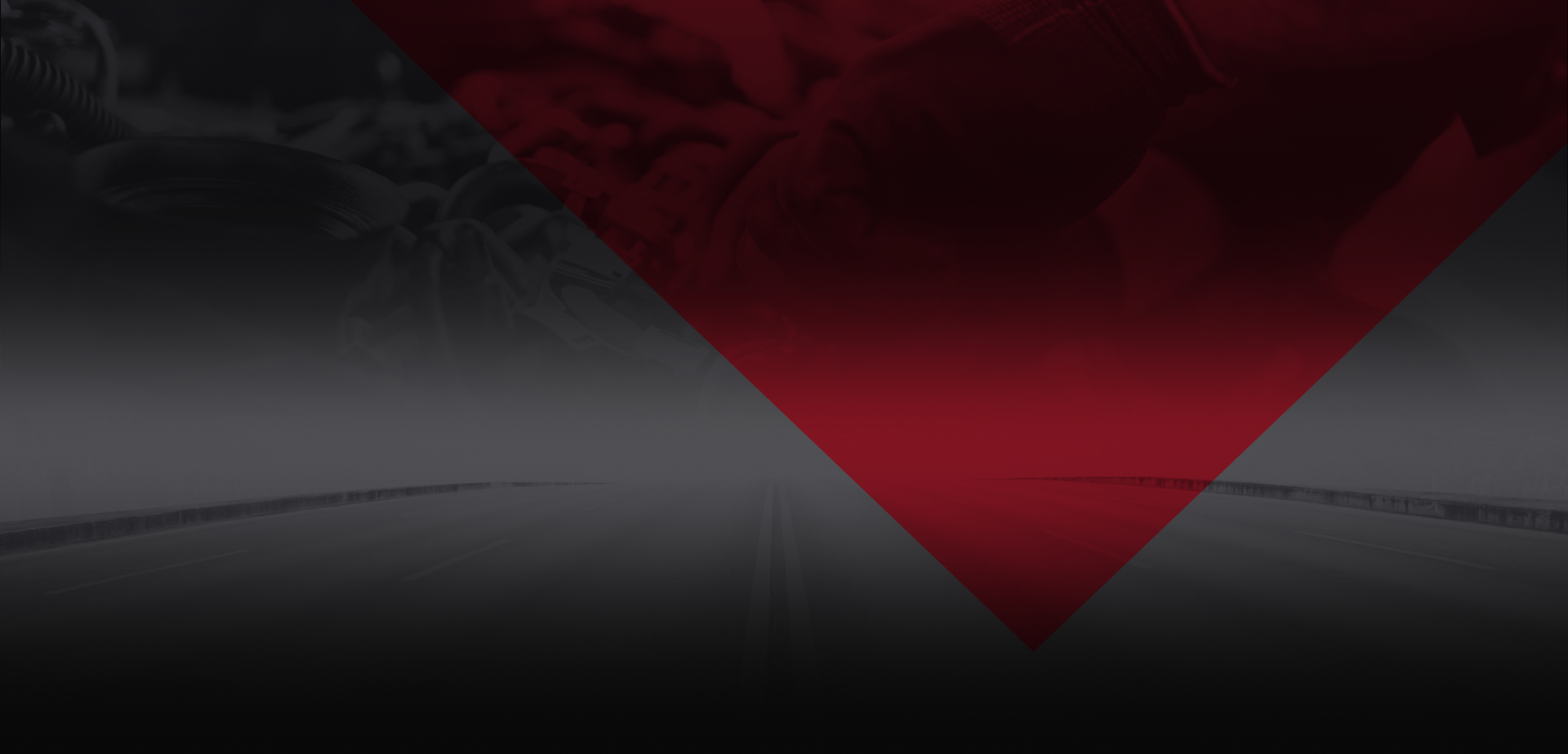 Abstract composition with a red downward-pointing triangle over a grayscale background and blurred details. | Good Guys Auto Care & Tires