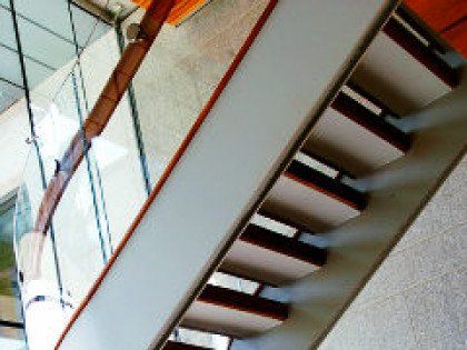 A close up of a staircase in a building