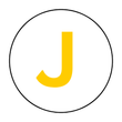 A yellow letter j is in a white circle on a white background.
