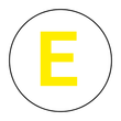 A yellow letter e is in a white circle on a white background.