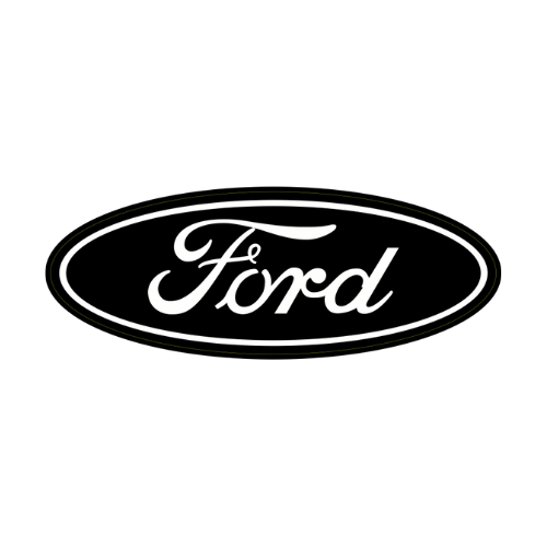 A black and white ford logo on a white background.