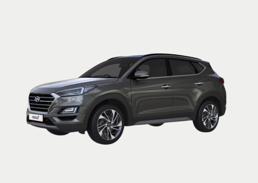 A gray hyundai tucson is shown on a white background.