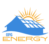 A logo for opg energy with a house and solar panels