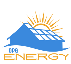 A logo for opg energy with a house and solar panels