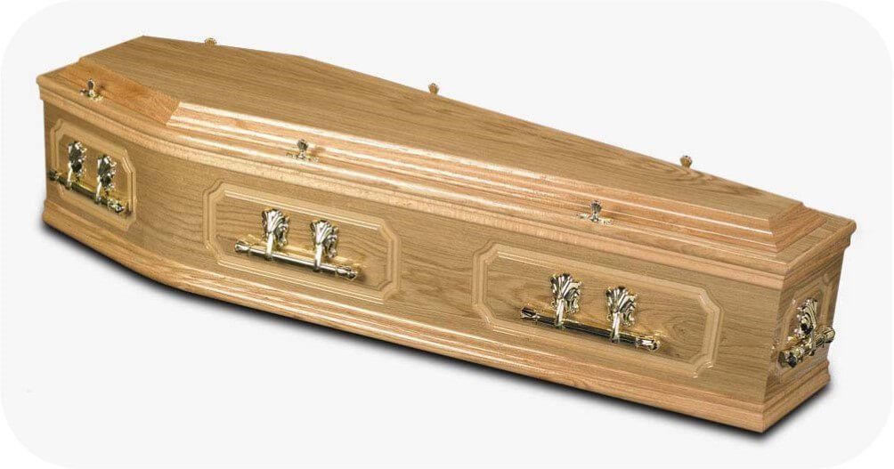An oak veneered coffin