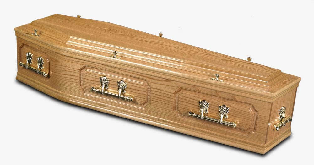 A solid oak coffin