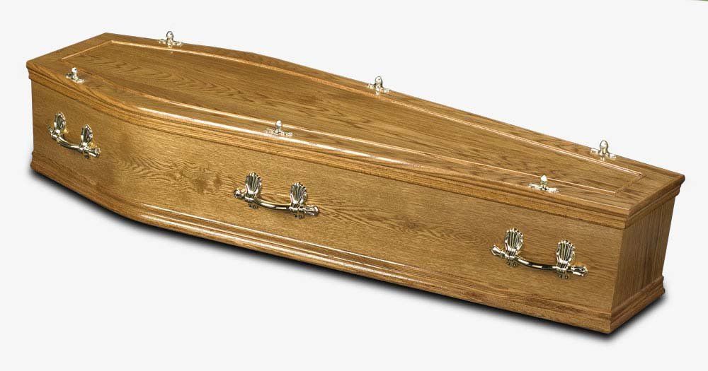 An oak veneered coffin