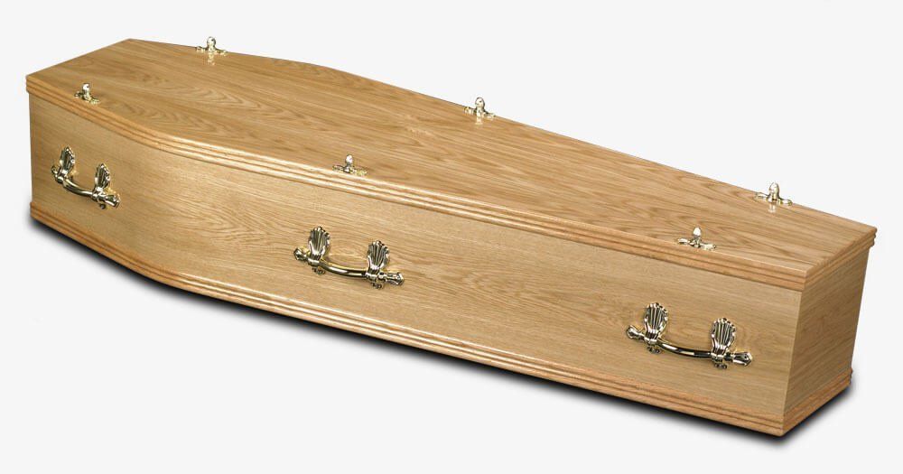 An oak effect coffin