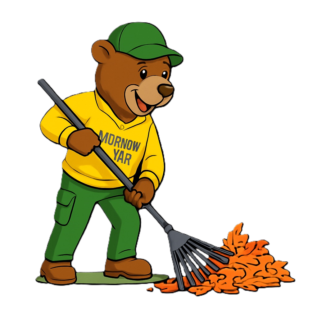 Person wearing gloves filling a white bag with fallen leaves outdoors.