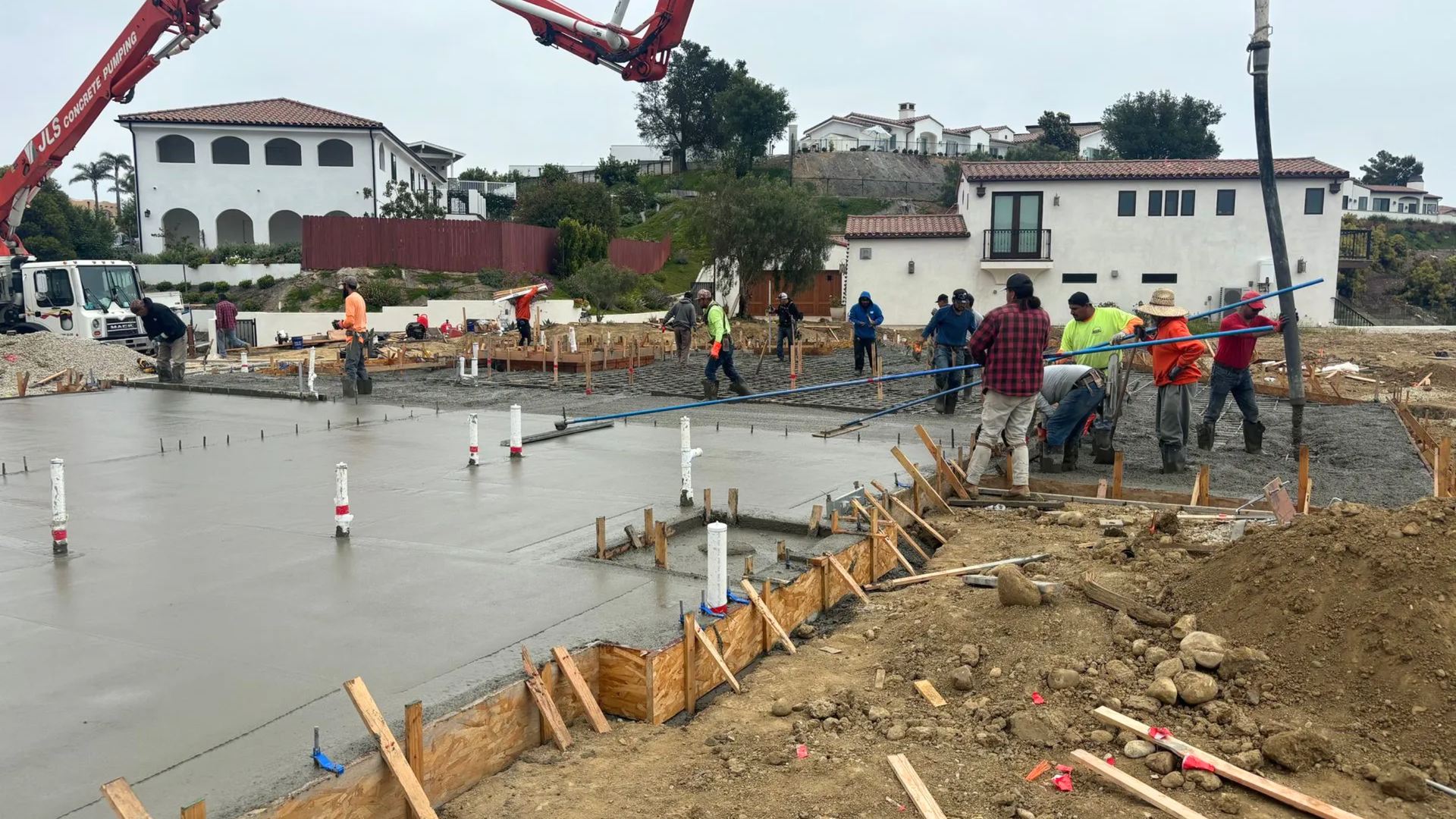 Concrete foundation slab prepared for residential home construction in Southern California